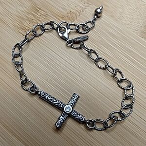 Ornate Opulenza Sterling Silver 925 Cross Bracelet Adjustable